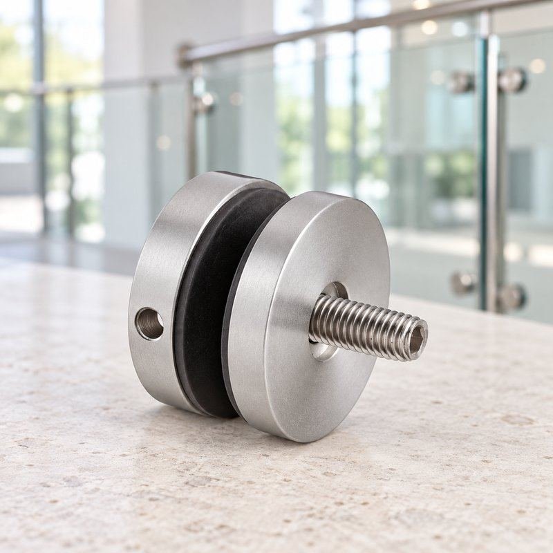 Matte Silver Round-cap Glass Standoff with Threaded Stud