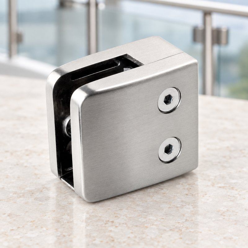 Matte Silver Square Glass Clamp with Vertical Face Screws