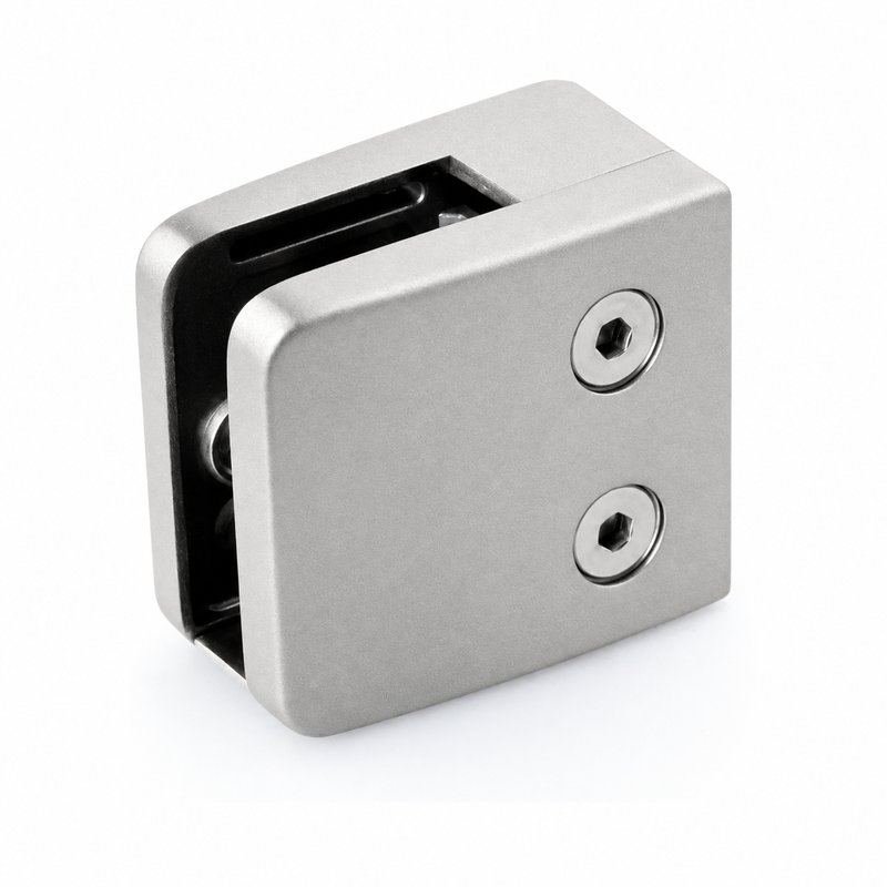 Matte Silver Square Glass Clamp with Vertical Face Screws