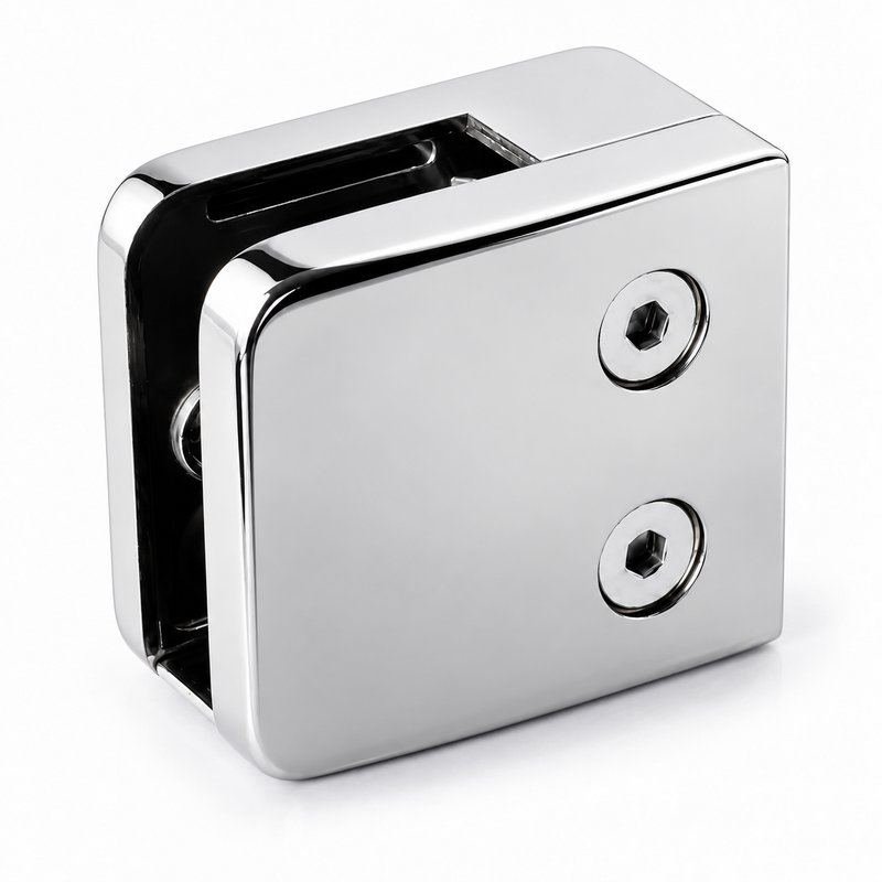 Reflective Silver Square Glass Clamp with Vertical Face Screws
