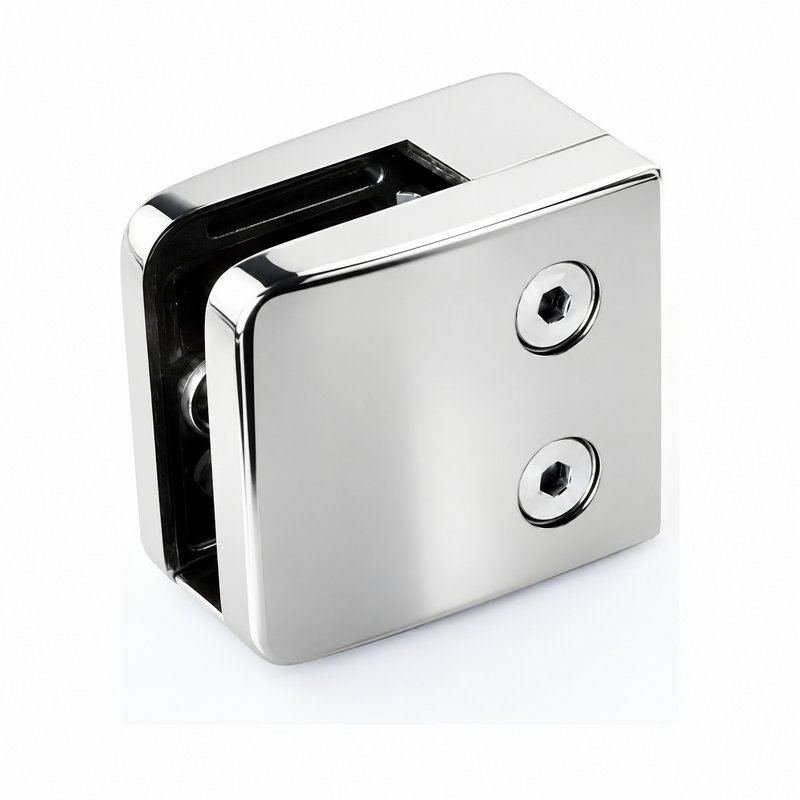 Reflective Silver Square Glass Clamp with Vertical Face Screws