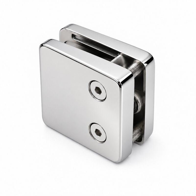 Reflective Silver Square Glass Clamp with Vertical Face Screws