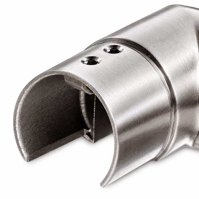 Matte Silver Horizontal Corner Connector for Round Slotted Handrail