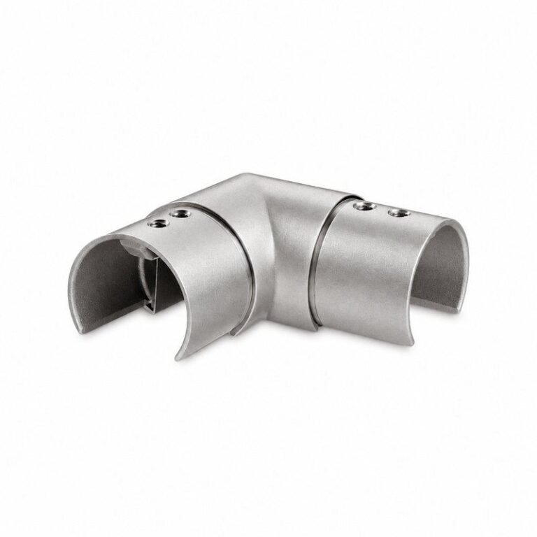 Matte Silver Horizontal Corner Connector for Round Slotted Handrail