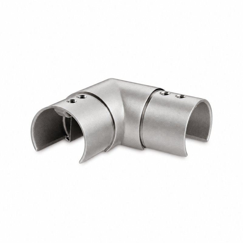 Matte Silver Horizontal Corner Connector for Round Slotted Handrail