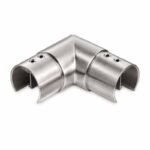 Matte Silver Horizontal Corner Connector for Round Slotted Handrail