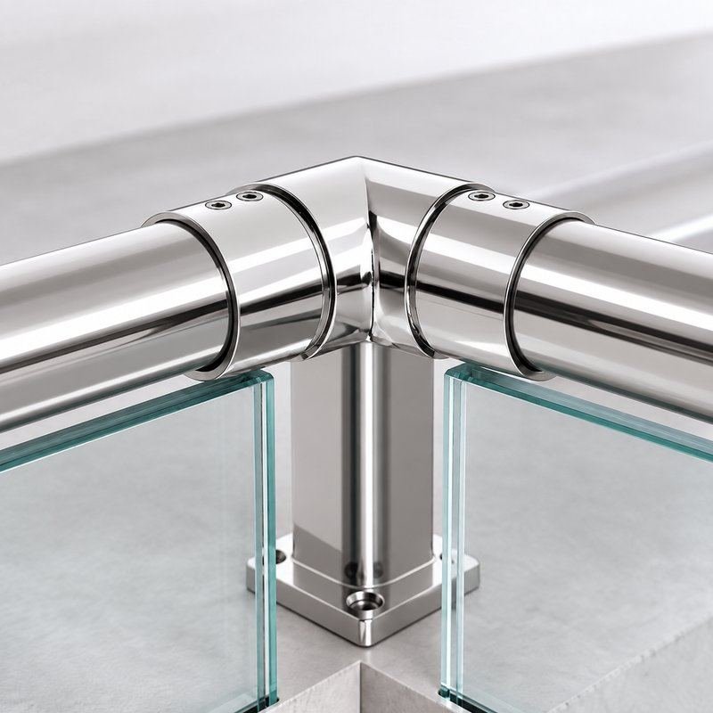 Reflective Silver Horizontal Corner Connector for Round Slotted Handrail