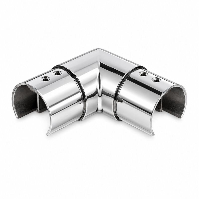 Reflective Silver Horizontal Corner Connector for Round Slotted Handrail