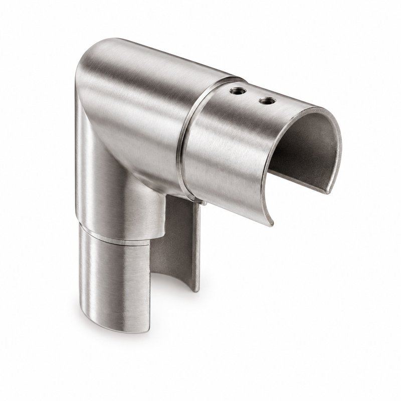 Matte Silver Vertical Elbow for Round Slotted Handrail