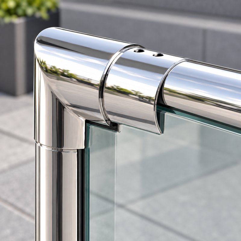 Reflective Silver Vertical Elbow for Round Slotted Handrail