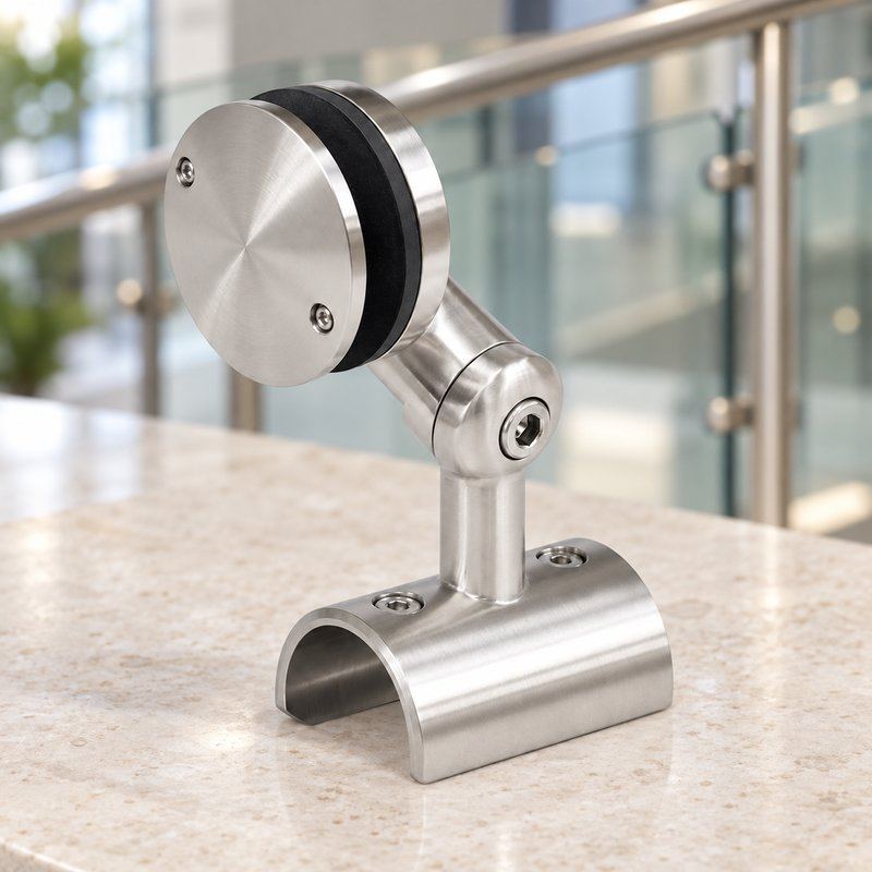 Matte Silver Pivoting Glass-mounted Handrail Saddle Bracket