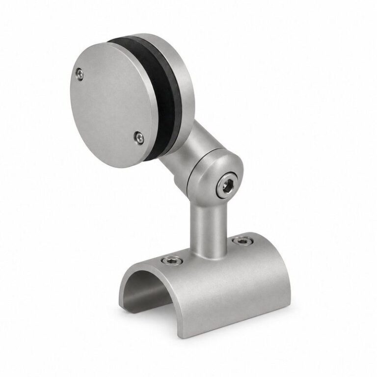 Matte Silver Pivoting Glass-mounted Handrail Saddle Bracket