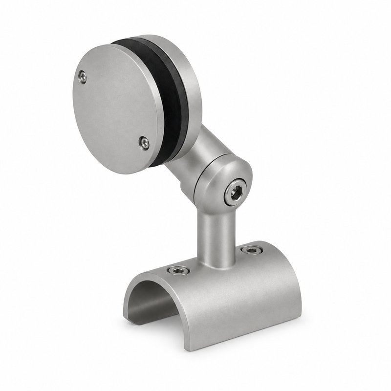 Matte Silver Pivoting Glass-mounted Handrail Saddle Bracket