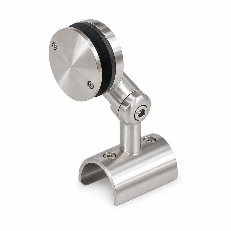 Matte Silver Pivoting Glass-mounted Handrail Saddle Bracket
