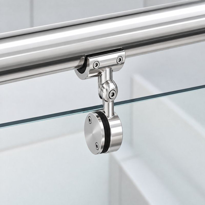 Reflective Silver Pivoting Glass-mounted Handrail Saddle Bracket
