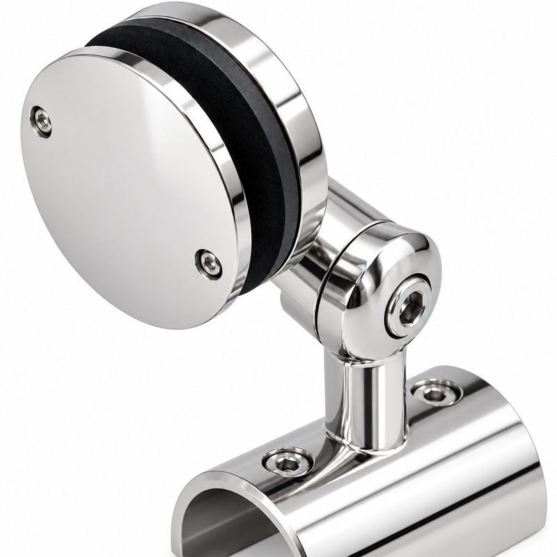 Reflective Silver Pivoting Glass-mounted Handrail Saddle Bracket