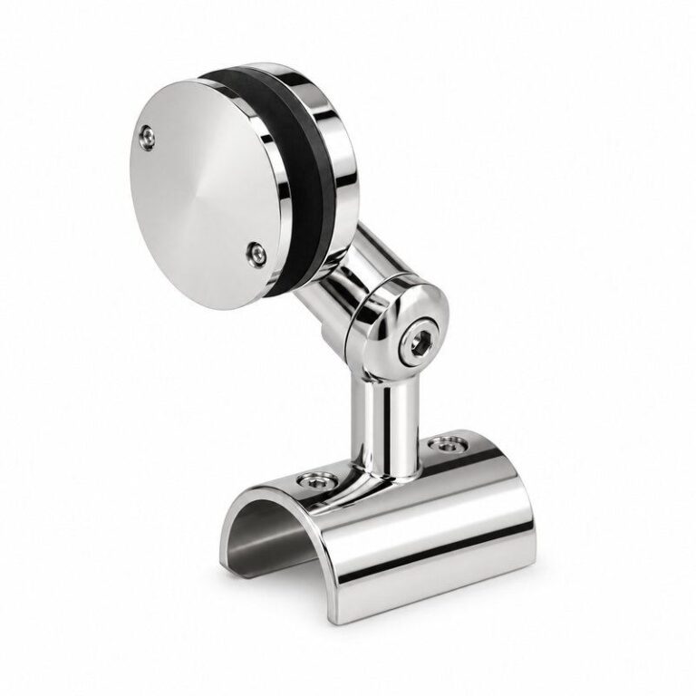 Reflective Silver Pivoting Glass-mounted Handrail Saddle Bracket