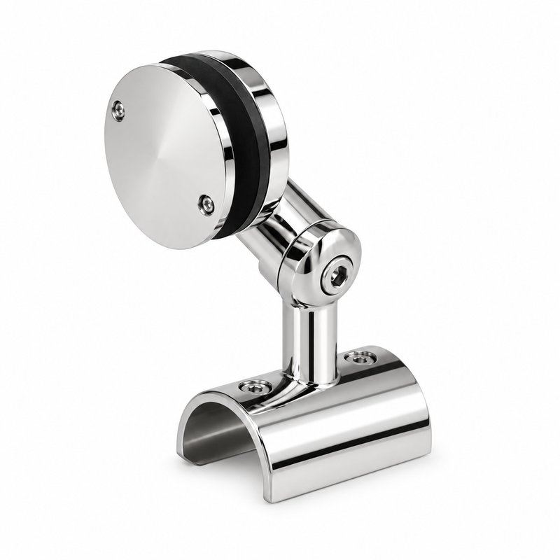 Reflective Silver Pivoting Glass-mounted Handrail Saddle Bracket