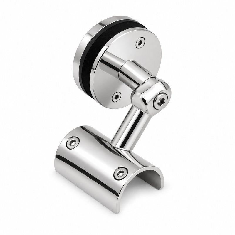 Reflective Silver Pivoting Glass-mounted Handrail Saddle Bracket