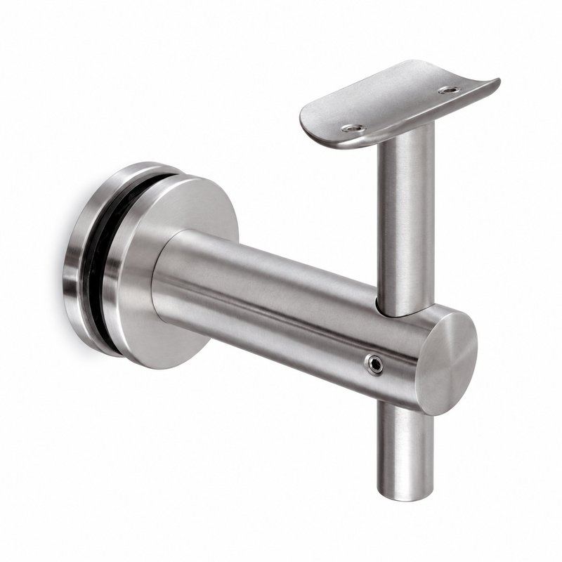 Matte Silver Straight-arm Glass-mounted Handrail Bracket