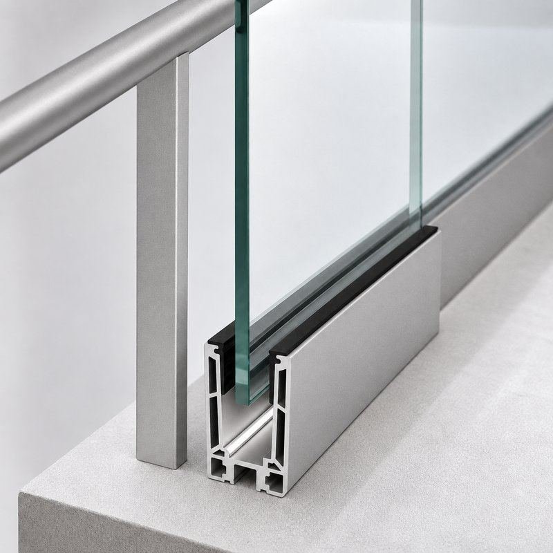 Matte Silver Glass Railing Base Shoe with Lighting Recess