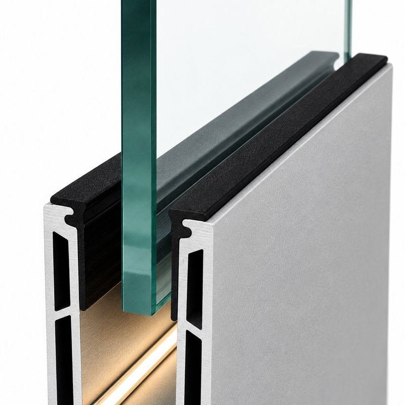 Matte Silver Glass Railing Base Shoe with Lighting Recess
