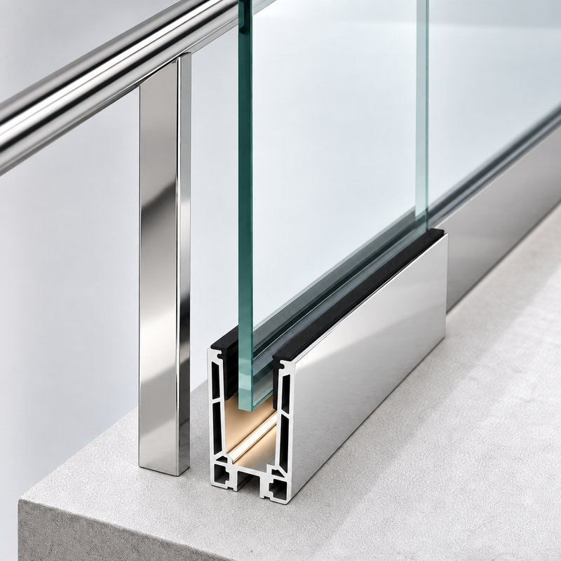 Reflective Silver Glass Railing Base Shoe with Lighting Recess