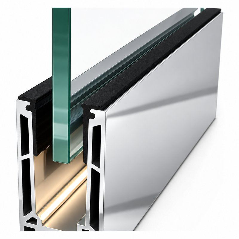 Reflective Silver Glass Railing Base Shoe with Lighting Recess