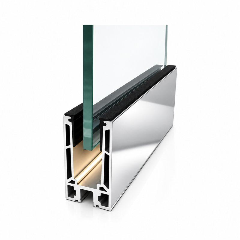 Reflective Silver Glass Railing Base Shoe with Lighting Recess