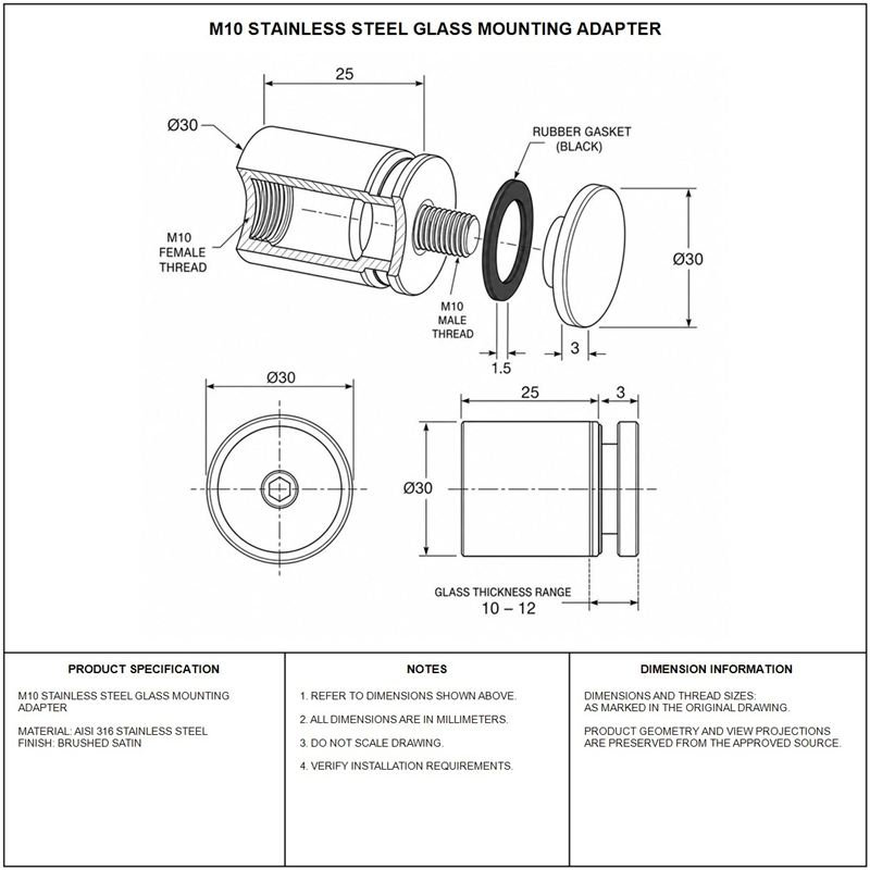 Reflective Silver Female-thread Glass Mounting Adapter