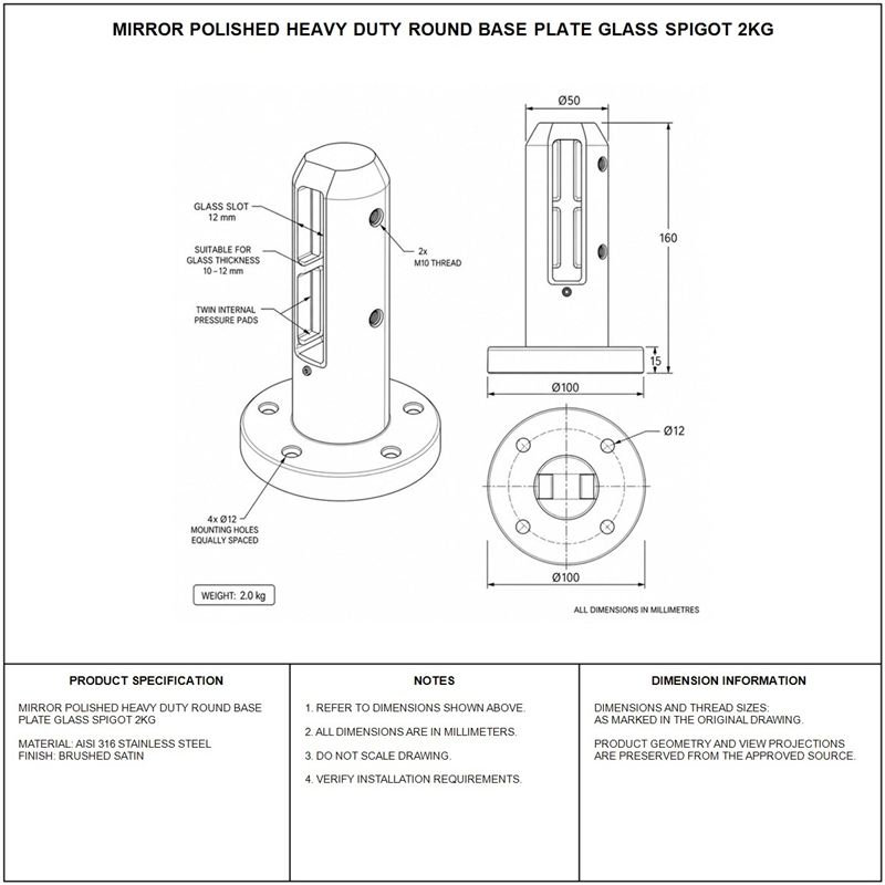 Round-base Glass Spigot with Rectangular Pads