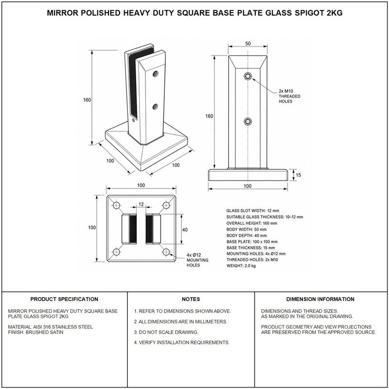 Two-screw Square-base Glass Spigot