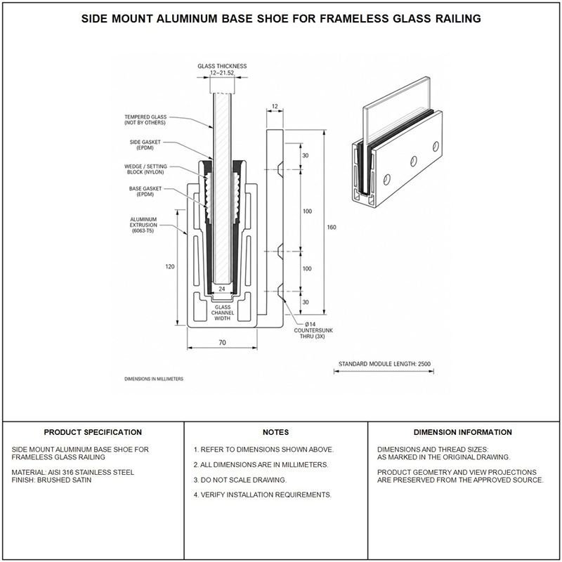 Side-fixing Glass Railing Base Shoe
