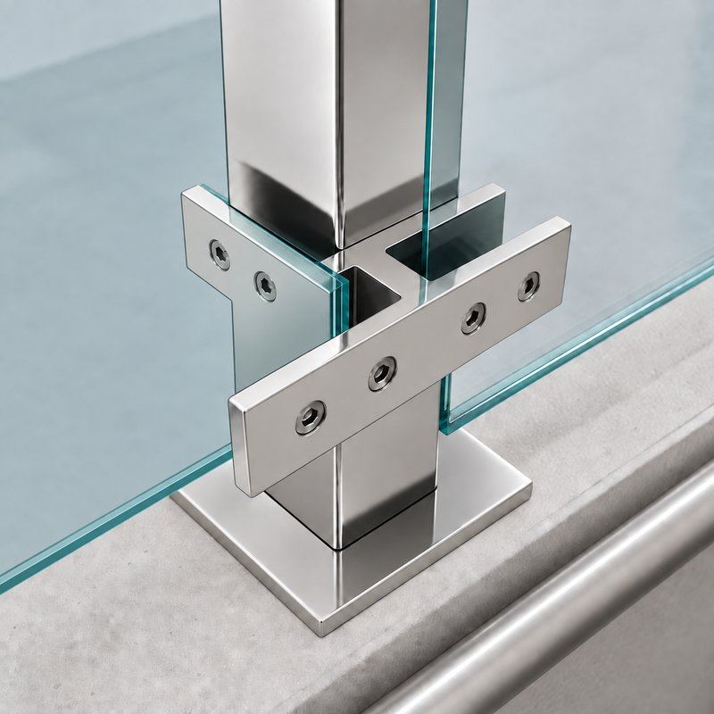 Reflective Silver Cross-shaped Glass Connector Clamp