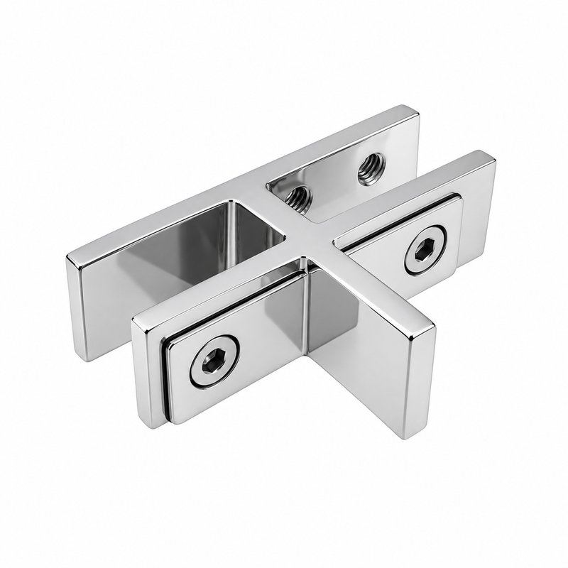Reflective Silver Cross-shaped Glass Connector Clamp