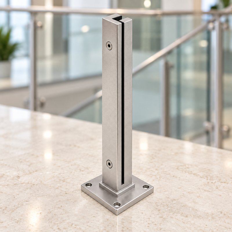Matte Silver Slotted Mini Glass Railing Post