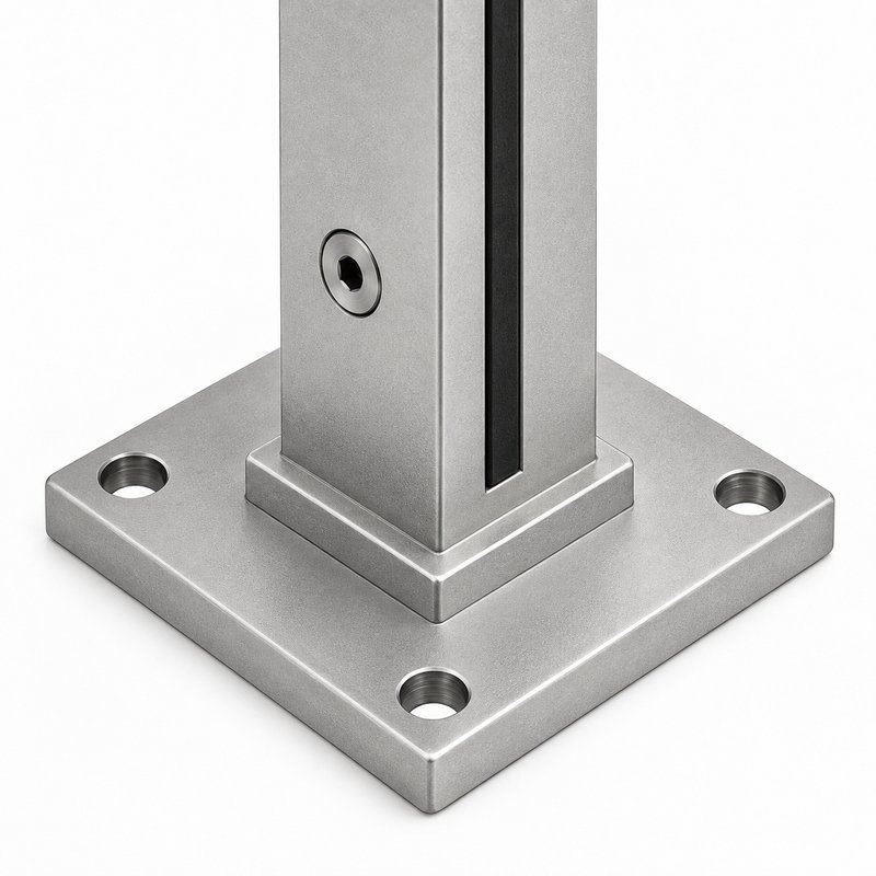 Matte Silver Slotted Mini Glass Railing Post