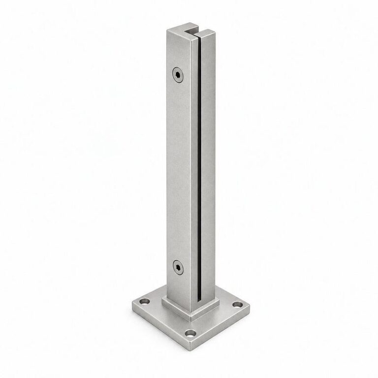 Matte Silver Slotted Mini Glass Railing Post