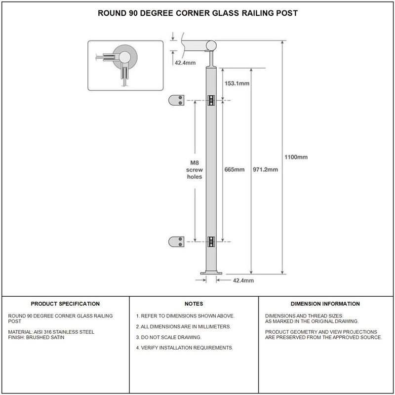Round Corner Glass Railing Post