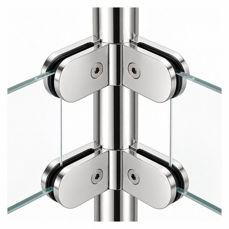 Reflective Silver Round Corner Glass Railing Post