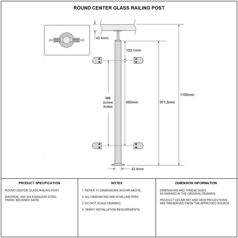 Round Inline Glass Railing Post
