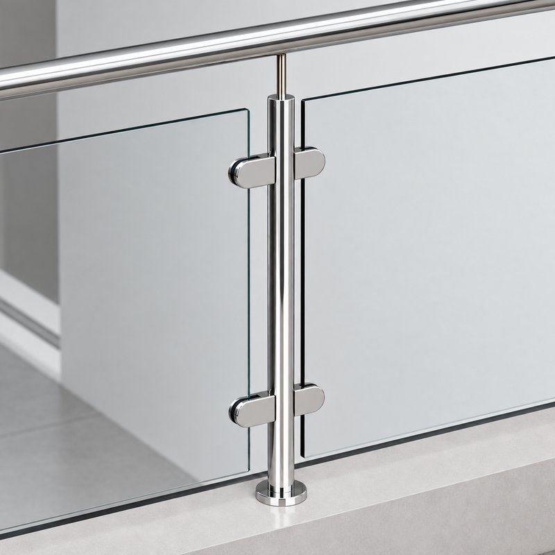 Reflective Silver Round Inline Glass Railing Post