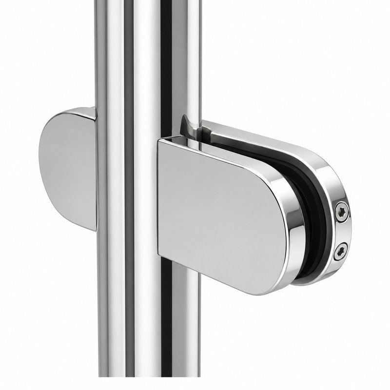 Reflective Silver Round Inline Glass Railing Post