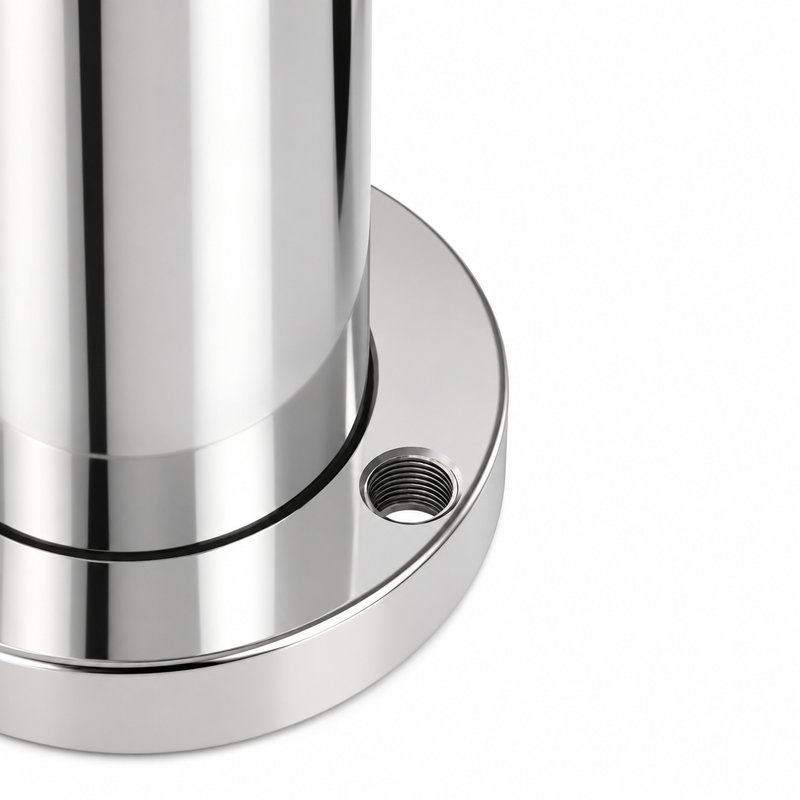Reflective Silver Round Inline Glass Railing Post