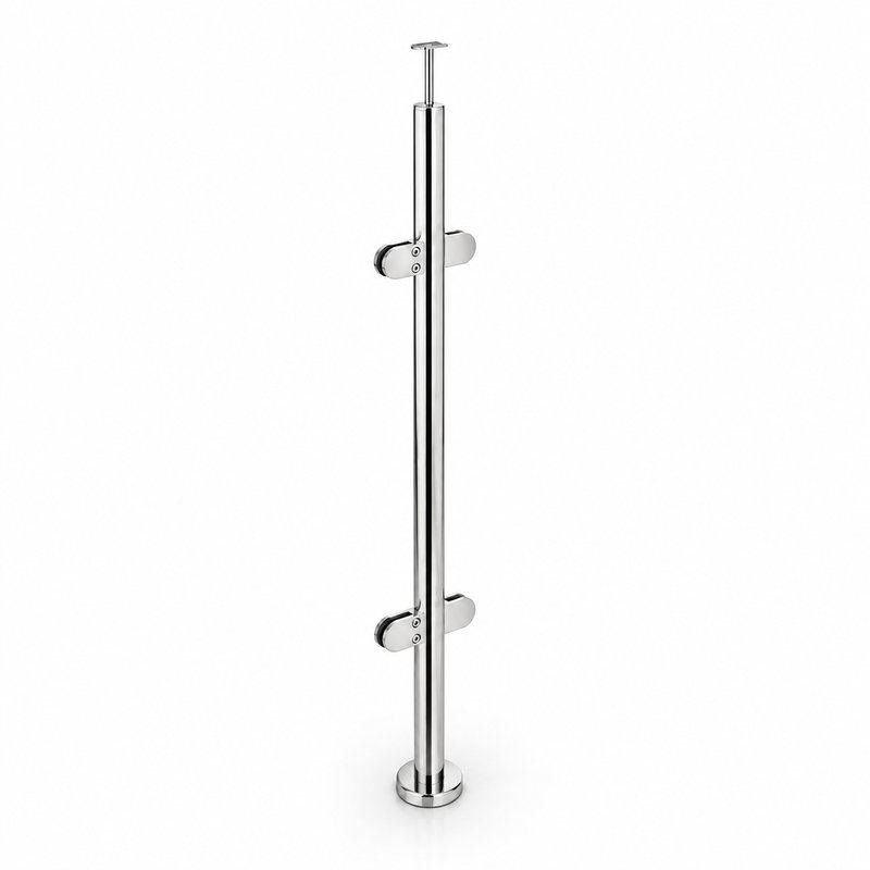 Reflective Silver Round Inline Glass Railing Post