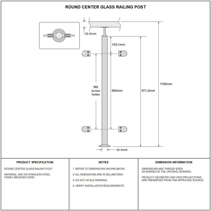 Reflective Silver Round Inline Glass Railing Post