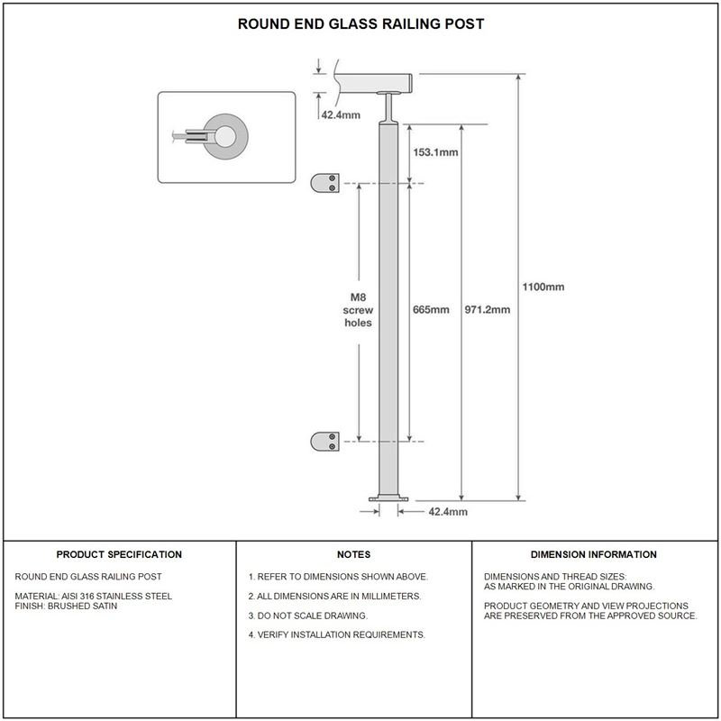 Round End Glass Railing Post