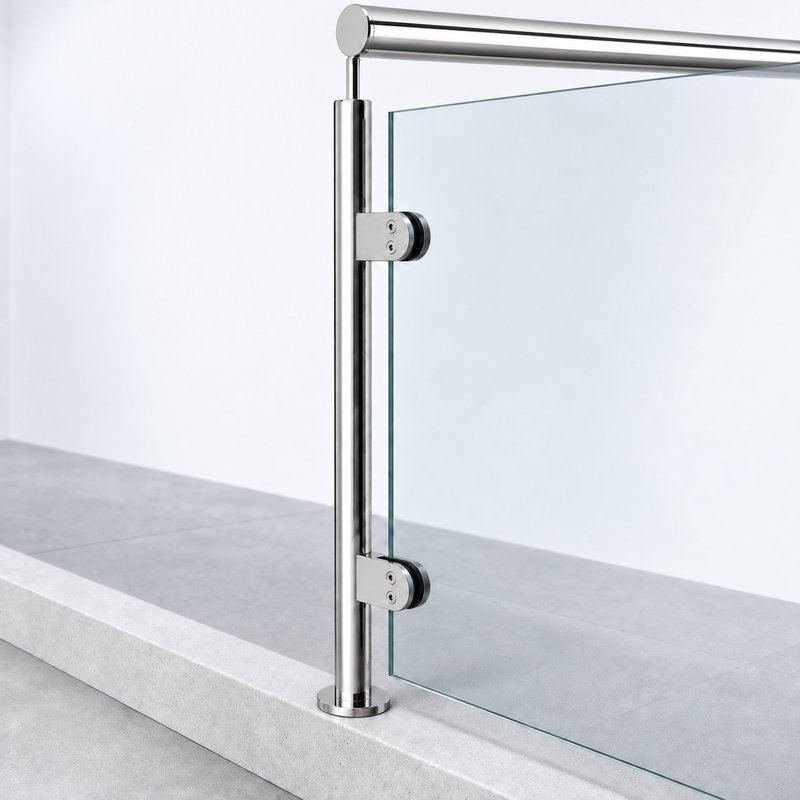 Reflective Silver Round End Glass Railing Post