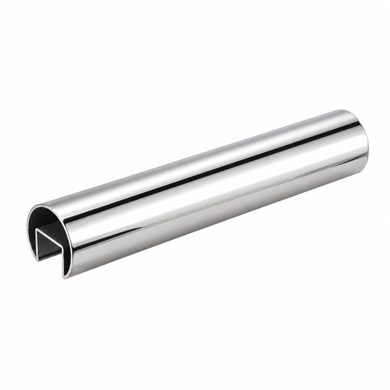 Reflective Silver Round Slotted Glass Handrail Tube