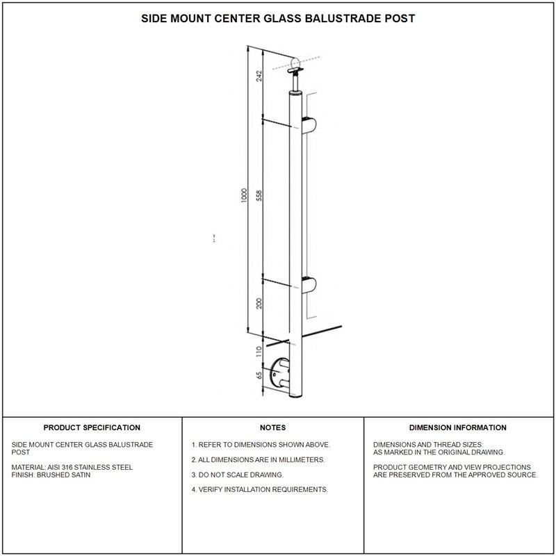 Side-mounted Glass Railing End Post